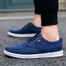 Zapatillas transpirables de tela vieja de Beijing para hombre para otoño, calzado de trabajo para la cocina casual y antideslizante, zapatillas deportivas de moda (pie izquierdo: negro y rojo; pie derecho: negro y rojo, con la correa izquierda apuntando hacia la izquierda) - Azul - Ver 3