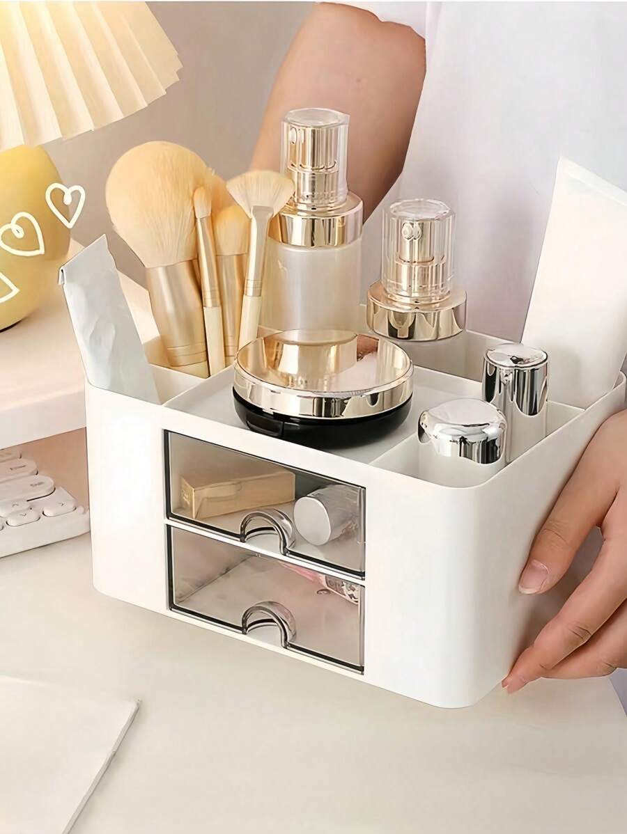 1 件带抽屉的塑料文具收纳盒 - 宽敞的分隔式桌面收纳盒，适用于化妆品、护肤品、化妆品、笔、化妆品和美容必需品 - 非常适合梳妆台、学校、书房、卧室、浴室柜和梳妆台收纳 返校万圣节装饰 万圣节服装 秋季装饰 节日装饰 - 白色 - 查看 1