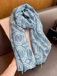 180*85cm流行款头巾1条，户外防晒流苏头巾，穆斯林头巾，奢华印花长方形披肩，四季新款薄围巾，女士防风柔软围巾，时尚防沙沙滩巾， - 彩色 - 查看 4