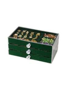 1 Acrylic Velvet Three-Layer Drawer Jewelry Box, C/D/E Jewelry Tray, Acrylic Jewelry Storage Box, Three-Layer Velvet Lined Display Cabinet, Stackable Storage, With Crystal Knob, Jewelry Box, Antioxidant Large Capacity, High-End Exquisite Earrings, Earrings, Necklace, Jewelry Storage Box, Jewelry Display Box, Acrylic Cosmetics Box