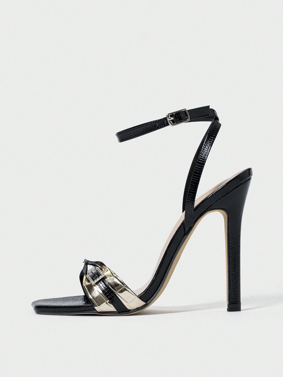 Women's Stylish Metallic Snake Skin Pointed Toe High Heel Sandals