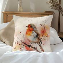 1 件可爱水彩画红鸟图案抱枕套，桃色天鹅绒材料单面印花，45*45CM/50*50CM 靠垫套，适用于现代布艺沙发、室内装饰、派对装饰 - 彩色 - 查看 8