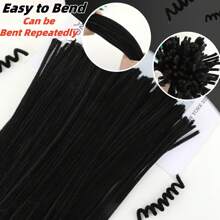 100/200/300 unidades Limpiapipas negros, 6 mm x 30 cm, tallos de chenilla, decoraciones DIY creativas, limpiapipas para manualidades, suministros de manualidades con palitos borrosos, decoración de artes y vacaciones