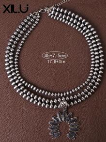 1pc Vintage Western Style Exaggerated Faux Turquoise & Beads Triple Layer Necklace,Western Country Navajo Faux Pearls