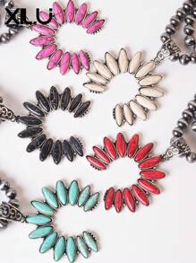 1pc Vintage Western Style Exaggerated Faux Turquoise & Beads Triple Layer Necklace,Western Country Navajo Faux Pearls