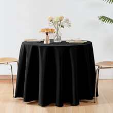 1pc Washable Solid Round Tablecloth, Black/White Table Cover Decoration Suitable For Engagement, Banquet, Buffet Party And Camping