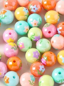 Hand-Painted Beads, Flower Series Round Beads, Acrylic Creative Beads, Variety Of Elegant And Cute Colors Suitable For Festivals, Gifts, Matching Accessories, And Daily DIY - Hand Painted Flower Beads - View 5