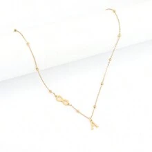 1pc Minimalist Infinity Symbol Initial Gold Stainless Steel Beaded Chain Necklace, For Women - Yellow Gold - View 3