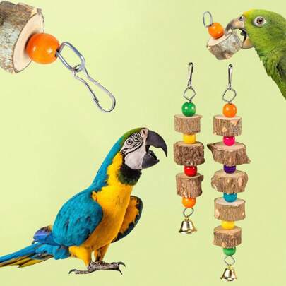 带铃喙的咀嚼玩具木制啃咬玩具适用于非洲灰熊鹦鹉折衷鹦鹉鹦鹉仓鼠龙猫兔子
