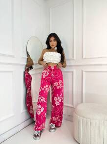 Duna Pantalona Women's Fashion Printed Elastex Waistband - Hồng - Xem 1