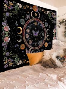 1pc Floral, Crescent Moon, Moon, And Butterfly Pattern Polyester Decorative Wall Hanging Tapestry, Modern Style Suitable For Living Room And Bedroom, Flag For Room, Room Decor, Tapestri, Wall Art ,Room Stuffs, Flags For Room, Home Decor, Wall Tapestry