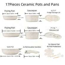 5/17 件可拆卸不粘锅和平底锅套装，带可拆卸手柄，可堆叠锅，适用于房车烹饪，非常适合露营，烤箱安全海鲜煮
