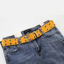1 件时尚双孔帆布皮带，别致镂空长款牛仔腰带 - A - 查看 5