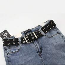 1 件时尚双孔帆布皮带，别致镂空长款牛仔腰带 - A - 查看 6