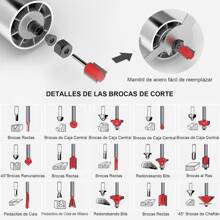 Router Madera,Fresadora para Madera con 15 Piezas 1/4" bits de Enrutador,800W 30000RPM Recortadora de Madera Eléctrica para Ranurar, Recortar, Tallar - Azul - Ver 3