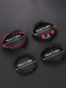 4 Cái/bộ Vòng tay đeo chéo bằng da nhiều lớp bện thủ công kiểu Retro dành cho nam - 4 chiếc màu đen - Xem 5