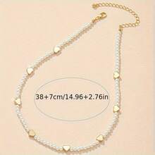 1 件时尚简约珍珠心形项链，轻巧精致的女士颈链设计 - 金黃色 - 查看 3