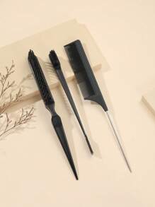 1 套 3 件套发型梳和刷子发刷 - 黑色 - 查看 12