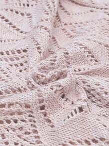 Boho Retro Cotton Mix Crochet Knit Hollow Light Weight Button Front Side Slit Long Cardigan - Khaki - View 7