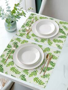 4pcs/Set Leaf & Grass Pattern Placemats, Modern Polyester Fabric Dining Table Decor Mats For Kitchen & Dining Room - Multicolor - View 3
