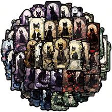 50 张神秘猫主题涂鸦贴纸，可爱卡通猫图案乙烯基防水贴纸，适用于水瓶、笔记本电脑、手机、滑板、吉他、行李箱、剪贴簿、头盔、自行车、摩托车、汽车、儿童、青少年、成人礼物 - 軍綠色 - 查看 6