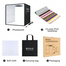 16" LED Photo Studio Light Box, Shooting Light Tent With Adjustable Brightness, 6 Kinds Of Double-Sided Color Backdrops And Adjustable White Light, Soft Light, Warm Light For Product Photography, Portable Folding Photography Tent Kit - Black - View 3