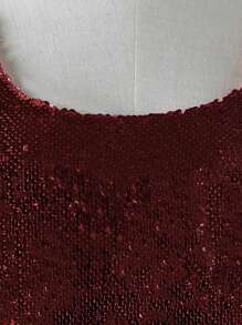 Women's Scoop Neck Razer Back Sequin Spaghetti Strap Camisole Tank Top Blouse - Burgundy - View 5