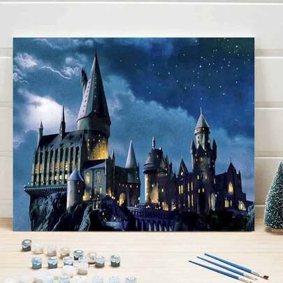 1set 40*50cm Cliff Castle Themed DIY Digital Oil Painting Kit, Art Painting Set For Bedroom Wall Decor And Art Gift