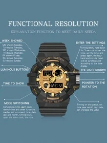 SANDA High-End Luxury Men's Watches Military Multifunctional Outdoor Sports Luminous Waterproof Electronic Wristwatch Dual Display Large Dial Design Calendar Week Alarm Clock 12/24 Hour Stopwatch Perfect Gift For Family And Friends