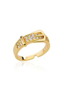 1 Pc Fashion Cubic Zirconia Belt Ring For Women Gold Color Stainless Steel Adjustable Geometric Ring Wedding Party Jewelry Gift