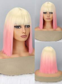 12-Inch Short Straight Wig With Bangs, Suitable For Daily, Festivals And Party Wear - Multicolor - View 17