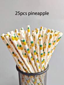 25 件/50 件可爱水果印花纸质吸管，适用于派对、果汁和饮料，一次性草莓、樱桃、西瓜、柠檬、菠萝、猕猴桃图案吸管，适用于万圣节或圣诞派对，