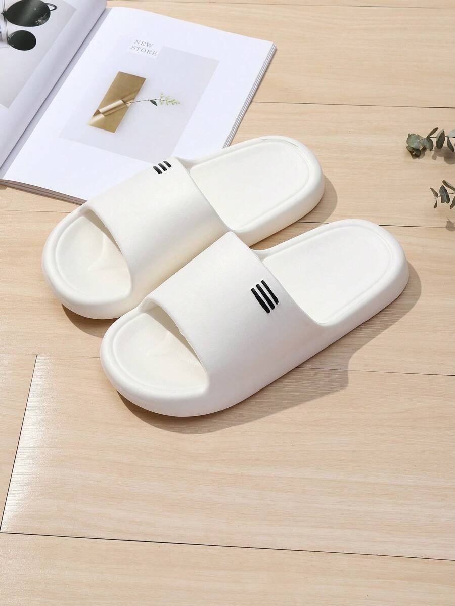 1 Pair Minimalist Stripe Pattern Beach Slides Sandals For Men, Unisex Design - White - View 1
