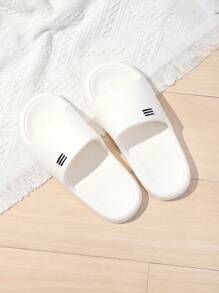 1 Pair Minimalist Stripe Pattern Beach Slides Sandals For Men, Unisex Design - White - View 2