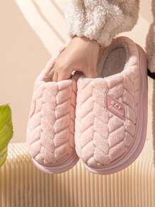 Chinelos Slip-On Femininos, Forrados de Pelúcia para Uso Doméstico Quente, Antiderrapante, Sola Grossa, Fechados, Outono Inverno, Sapatos Peludos