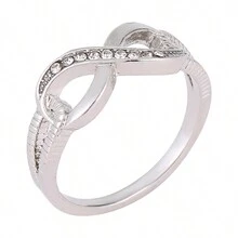1pc Silver-Tone Alloy Rhinestone Bow Infinity Symbol Ring, Engagement Wedding Promise Ring For Men And Women - Silver - View 5