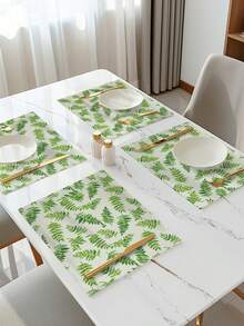 4pcs/Set Leaf & Grass Pattern Placemats, Modern Polyester Fabric Dining Table Decor Mats For Kitchen & Dining Room - Multicolor - View 6