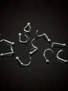 10pcs Simple Piercing Jewelry Set Including Ball Shaped Nose Stud, Straight Barbell, L-Shaped Barbell, Curved Barbell And Stud Earrings, Suitable For Women's Daily Wear - Silver - View 4