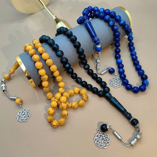 45 peças pulseira masculina de contas de âmbar falso/Tasbih/10mm