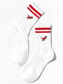 1 par de calcetines medianos unisex con estampado de dinosaurio para deportes, suaves y cómodos, de uso casual, que absorben la humedad y transpiran, adecuados para estudiantes que regresan a la escuela y para uso diario de adultos y parejas