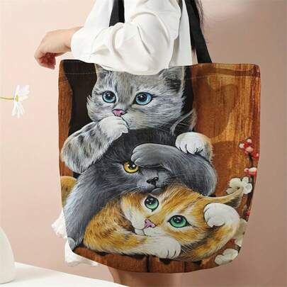 随机双面印花单肩包印花手提包休闲旅行沙滩包大容量可重复使用单肩购物袋女士休闲单肩包手提包大容量帆布沙滩包手提包购物袋印花女士杂货单肩包返校、学校用品、商店返校、教室、贝壳