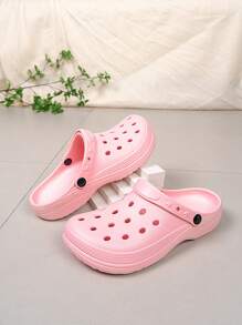 女士简约优雅休闲纯色透气速干柔软耐磨防滑镂空拖鞋凉鞋适合室内户外花园散步日常街头使用，春夏秋冬 - 粉色 - 查看 5