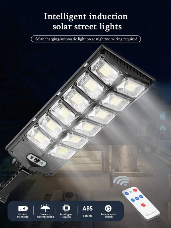 Lámpara de calle LED integrada con alimentación solar y sensor de movimiento humano, impermeable, a prueba de viento, adecuada para el hogar, el jardín, el patio, la iluminación exterior, se enciende automáticamente