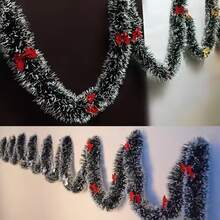 6.5FT Tinsel Garland For Christmas Decorations,Green Snowy Garland,White Snowflake Artificial Christmas Pine Streamers For Wedding Birthday Party Hanging Ceiling Decorations,Christmas