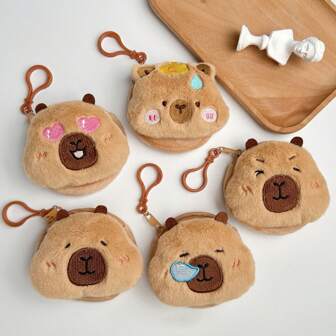 1 stuk schattige cartoon capibara sleutelhanger van imitatieleer, portemonnee, oortelefoonhoesje, rugzakdecoratie, pluche opbergtas Halloween Valentijnsdag cadeau souvenir school brief auto accessoires Goth Y2K