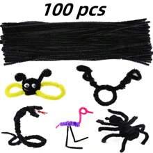 100/200/300 unidades Limpiapipas negros, 6 mm x 30 cm, tallos de chenilla, decoraciones DIY creativas, limpiapipas para manualidades, suministros de manualidades con palitos borrosos, decoración de artes y vacaciones