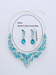 2pcs Blue Statement Necklace And Earrings Jewelry Set For Women, Wedding/Evening Dress Accessories - Blue - View 3