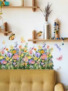 1 Set Of Plant/Flowers/Butterflies/Dragonflies Kick Line Wall Sticker For Home Decoration,Stickers,Wall Decal, Vinyl Decal For Home Decorations,Spring Decoration Items Refresh Your Home,Rama Decoration Stickers Gifts Birthday Graduation - Multicolor - View 11