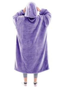 1 Pcs Wearable Blanket Sweatshirt Gifts For Women And Men, Warm And Cozy Giant Blanket Hoodie, Thick Flannel Blanket With Sleeves And Giant Pocket - 紫色 - 查看 2
