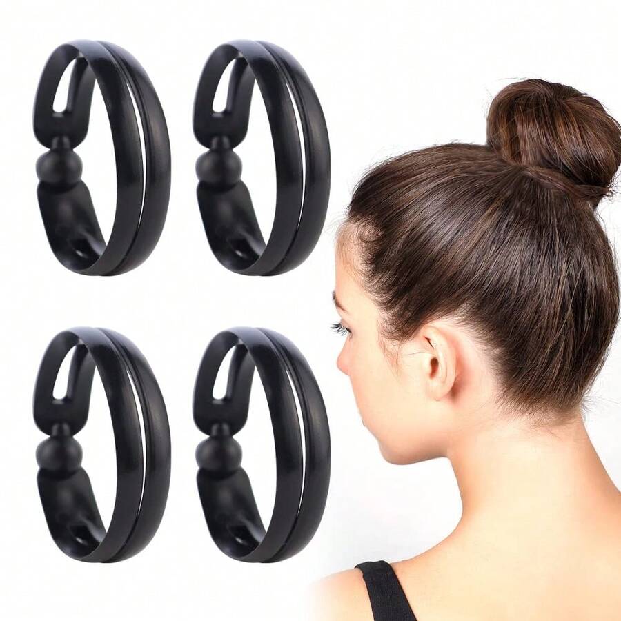 4pcs Ball Hair Plate, Black Bud Head Mushroom Hair Plate With Hair Plate, Bob-Head Style - Black - View 1